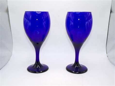 Vintage Cobalt Blue Stemware Glasses by Libbey - Etsy
