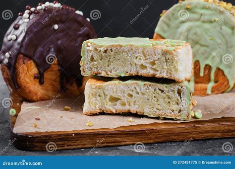 Round Croissant New York Roll Supreme Croissants Trendy Pastry Stock