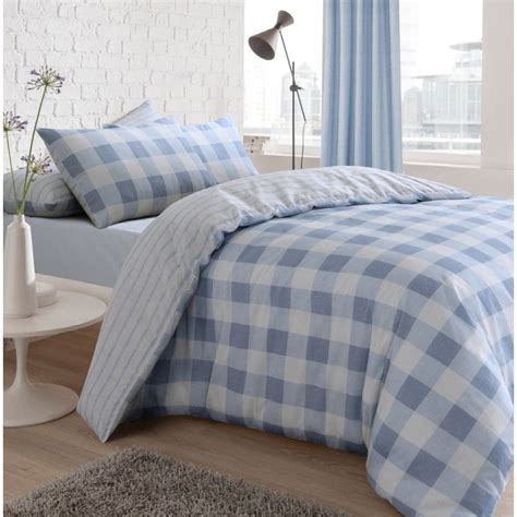 Gingham Check Blue Reversible Duvet Quilt Cover Bedding Pillow Case