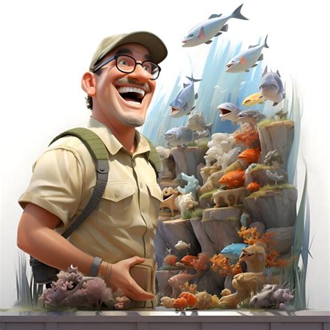 Premium Photo Cartoon Illustration Of A Smiling Man Wearing Safari