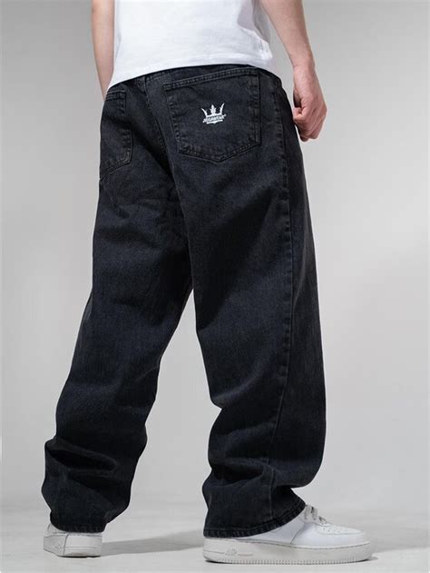 Jigga Wear Spodnie Materiałowe Szerokie Spodnie Jeansowe Baggy Męskie Czarne Jigga Wear Crown M