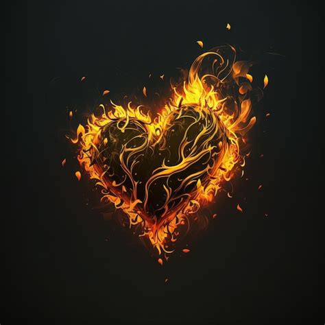 Premium AI Image Spectacular Yellow Heart Fire Digital Art