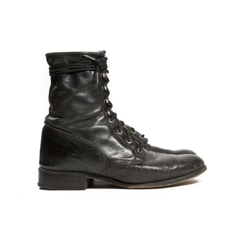 Men's Lace up Roper Boots Black Leather Ankle Boots in