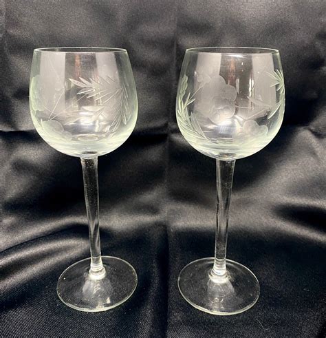 Vintage Etched Long Stem Wine Glasses Floral Etched Alsace - Etsy