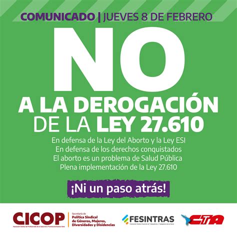 No A La Derogación De La Ley 27 610 Cicop