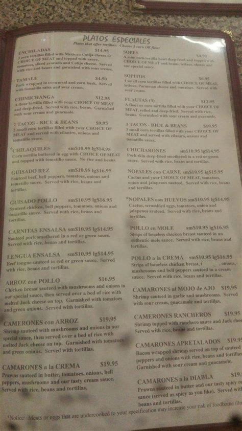 Menu At La Michoacana Mexican Restaurant Spokane Valley E Sprague Ave