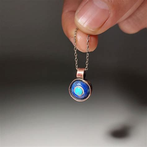 Evil Eye Bead Pendant Necklace Nazar Pendant Copper And Lapis Lazuli And Turquoise Handmade