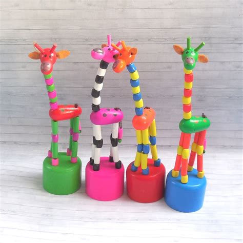 Jiggling Giraffe Push Puppet Press Up Toy Wakouwa Wood Novelty Dancing