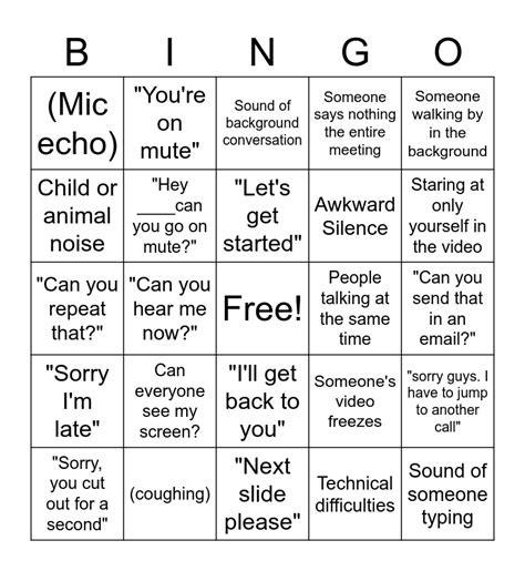 Microsoft Teams Bingo Card