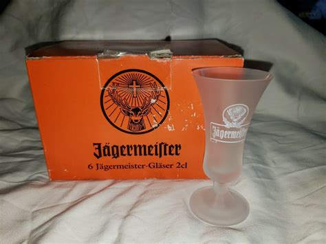 Jagermeister Tulip Frosted Shot Glasses Set Of 6 New In Box Rare Collectible Jagermeister