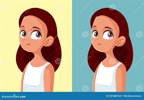 Teen Girl Feeling Happy And Sad Vector Cartoon Concept Illustration