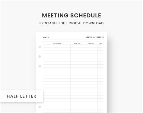 Meeting Schedule Template Printable Meeting Agenda List Business