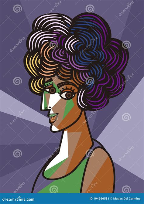 Beautiful Colorful Cubist African Latina Woman Portrait Stock Vector