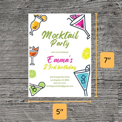 Mocktail Theme Birthday Party Invitation Boozeless Coolers Freetails Juice Gentle Invite