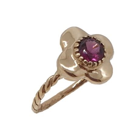 Horlogerie Pisson Bague En Or Jaune Oo Grenat Rhodolite Fleur