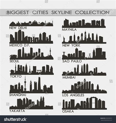 Biggest Cities World Skyline City Silhouette Stock Vector (Royalty Free) 659203972 | Shutterstock