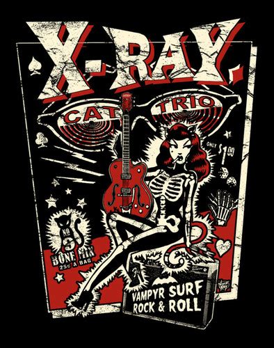 Vince Ray X Ray Cat Trio A3 Art Print X Ray Cat Trio