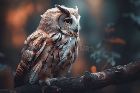 A Wise Old Owl Perched On A Branch Generative Ai Stock Illustration