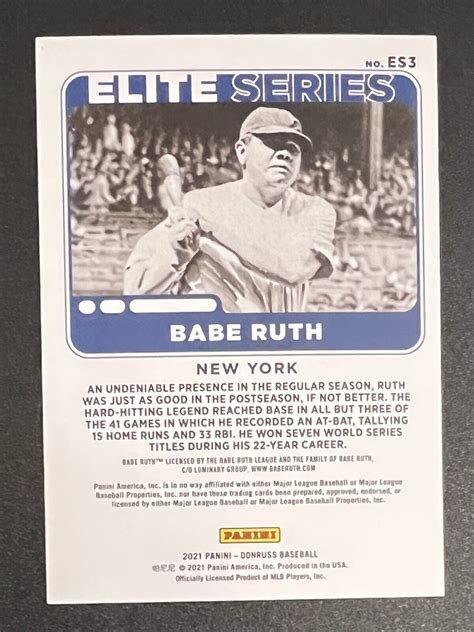 Babe Ruth 2021 Donruss Elite Series ES3 New York Yankees EBay