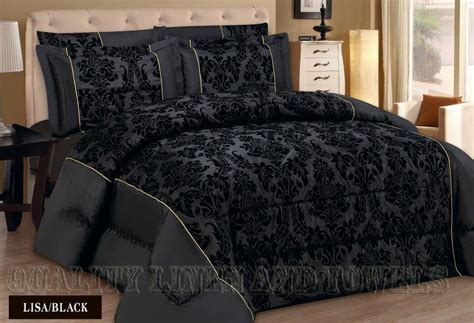 Lisa Black King Quilted 3 Pieces Bedspread Modern Flock Damask Jacquard