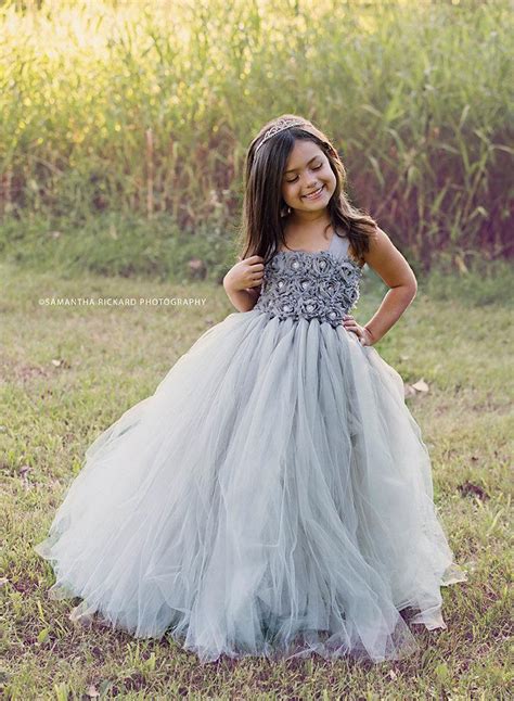 Grey Silver Flower Girl Tutu Dress Tulle Dress Wedding Dress Birthday