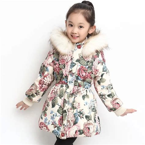 Baby Girls Outerwear Children Winter Floral Warm Cotton Coats Kids