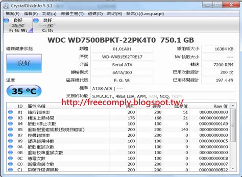 免費軟體資訊 硬碟檢測工具 Crystaldiskinfo 中文免安裝