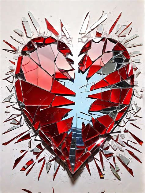 Premium Ai Image Broken Heart Shattered Glass Broken Pieces Mirrored Colorful Red Generated By Ai