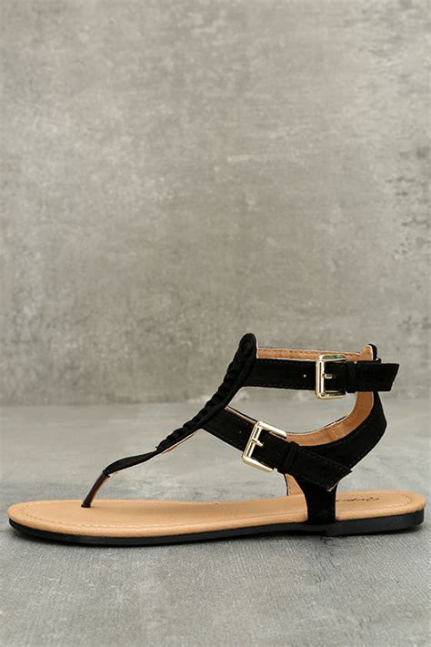 Cute Black Sandals Vegan Suede Sandals Black Thong Sandals 1900