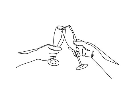 Continuous One Line Drawing Of Cheers Of Wine Glass Hands Cheering