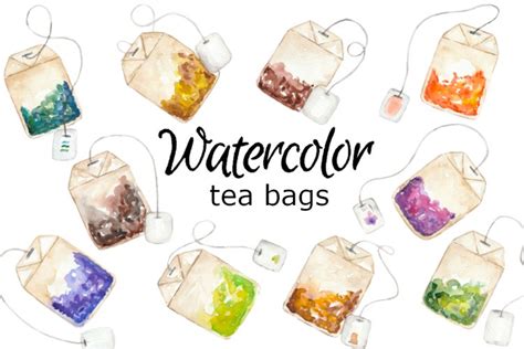 WATERCOLOR CLIPART tea bag pot drink food kitchen recipe