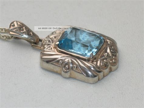 Jugendstil Er Silber Anh Nger Gro Er Aquamarin Design Kette