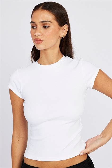 White T Shirt Short Sleeve Crew Neck Cotton Rib Ally Fashion