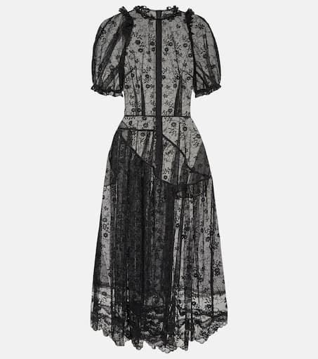 Embellished Lace Trimmed Midi Dress In Black Simone Rocha Mytheresa