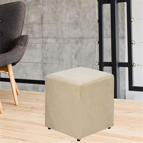 Puff Quadrado Decorativo L Sala De Estar Suede Bege Lyam Decor