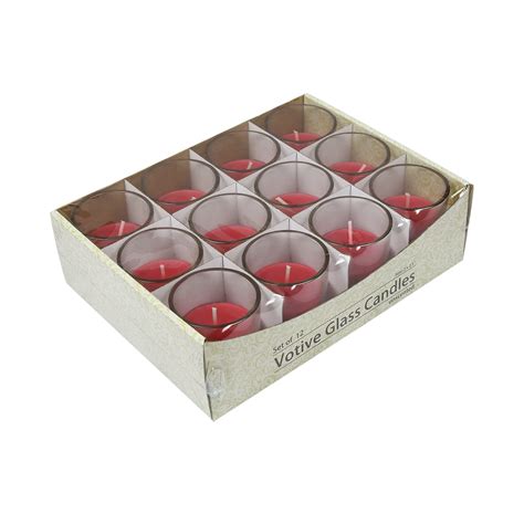 Red Round Glass Votive Candles 12pcbox Bazaar Home