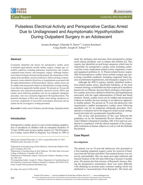 PDF Pulseless Electrical Activity And Perioperative Cardiac Arrest