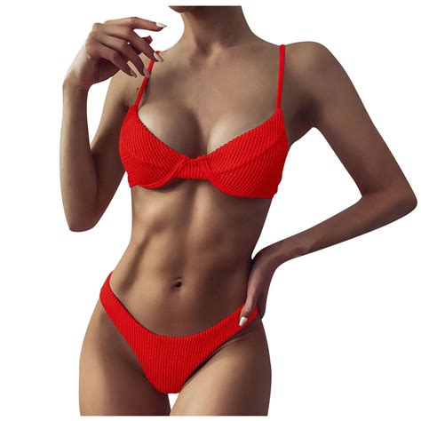 Women S Ribbed Underwire Bikini High Cut Bikini V Notch Smocked