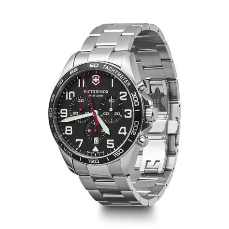 Victorinox Swiss Army Fieldforce Chronograph Silver Steel Black Dial Quartz Mens Watch 241855