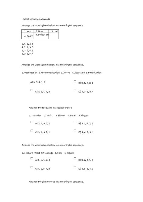 Logical Sequence Of Words Q Logical Sequence Of Words Arrange The