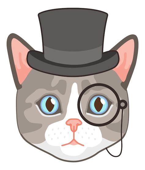 Premium Vector | Cat head in monocle and top hat Gentleman pet