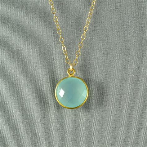 Aqua Blue Chalcedony Necklace Gold Vermeil Bezel K Gold Fill Chain