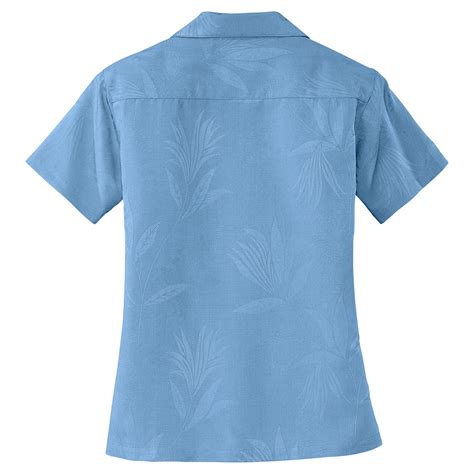 Port Authority Womens Resort Blue Patterned Easy Care Camp Shirt