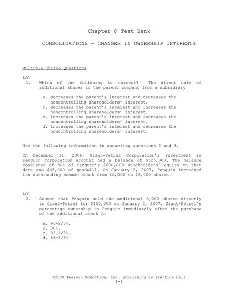 Chapter Changes In Ownership Interest Chapter Test Bank