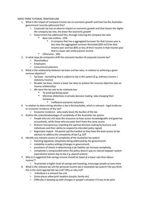 WEEK Three Tutorial Taxation LAW WEEK THREE TUTORIAL TAXATION LAW 1