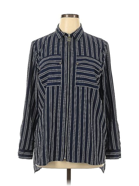 Michael Michael Kors 100 Polyester Stripes Blue Long Sleeve Blouse