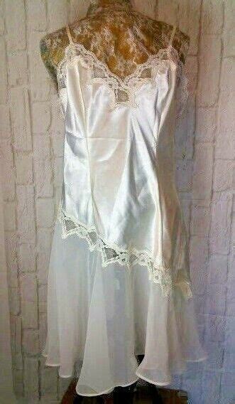 Womens LARGE Vintage VAN RAALTE Ivory Lace ASSYMETRIC Sheer Skirt SLIP LINGERIE EBay