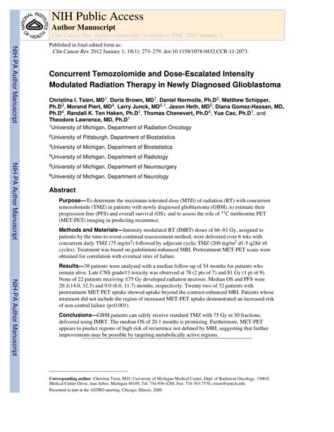 PDF Concurrent Temozolomide And Dose Escalated Intensity Modulated