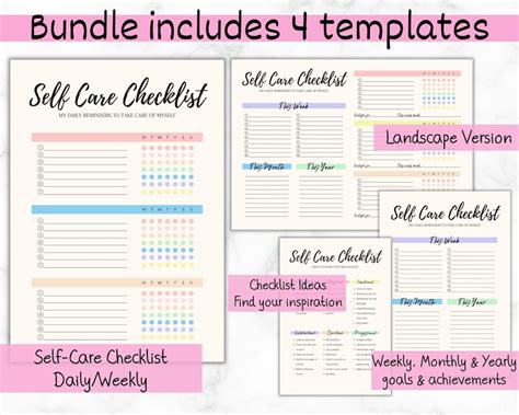 Self Care Checklist Self Care Planner Wellness Planner Printable Selfcare Journal Tracker