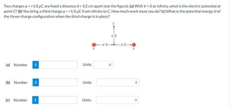 Solved Two charges q 1 0μC are fixed a distance d 3 2 cm Chegg